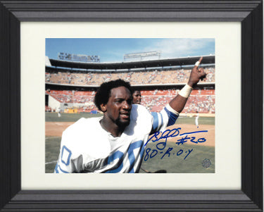 Billy Sims Autographed Detroit Lions 8 x 10 Photograph Custom Framing #20 80 ROY- AWM Hologram (#1 Finger Running of Field)-Powers Sports Memorabilia
