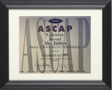 Alan Jackson 1995 ASCAP 11 x 14 Country Music Award Sony Cross Keys Publishing/Chattahoochee Custom Framing-Powers Sports Memorabilia