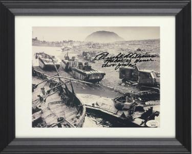 Hershel Williams Autographed WWII USMC B&W 8 x 10 Photograph Custom Framing- JSA- Medal of Honor/Iwo Jima/Feb 23, 1945-Powers Sports Memorabilia