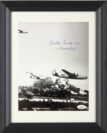 Herbert Guiness Autographed 1943 WWII 8 x 10 Photograph Custom Framing- JSA #AC92709- Ploesti Raid/B-24 Liberator Pilot/Romania/Aug 1943-Powers Sports Memorabilia
