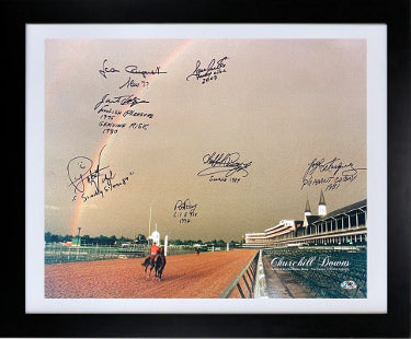 Churchill Downs Kentucky Derby Winners Autographed 16 x 20 Photograph 7 sigs Custom Framing- MAB- Jean Cruguet/Jacinto Vasquez/Laffit Pincay-Powers Sports Memorabilia