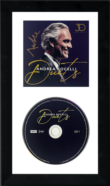 Andrea Bocelli Autographed 2024 Duets- 30th Anniversary Art Insert, 2CD Custom Framing- COA-Powers Sports Memorabilia