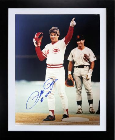 Pete Rose Autographed Cincinnati Reds 16 x 20 Photograph 4192 (Record Breaker) Custom Framing- COA/Collector's Showcase of America Show Tick-Powers Sports Memorabilia