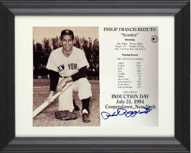Phil Rizzuto Autographed MLB Hall of Fame Induction Day 8 x 10 Photograph/Card imperfect Custom Framing- COA (HOF)-Powers Sports Memorabilia