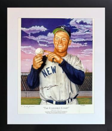 Mickey Mantle The Commerce Comet 16 x 20 Lithograph Custom Framing David Voight signature /850- Mantle Facsimilie Sig- imperfect-Powers Sports Memorabilia