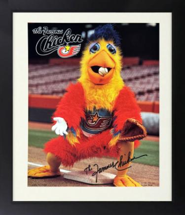 The Famous Chicken Autographed 1991 San Diego Padres 8 x 10 Photograph Custom Framing imperfect - COA - CTBL_f46209-Powers Sports Memorabilia