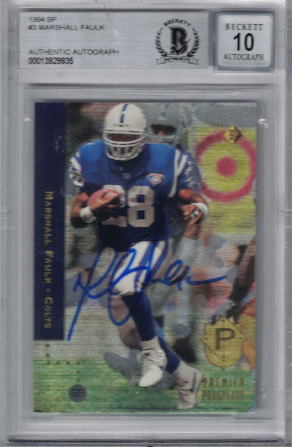 Marshall Faulk Indianapolis Colts Signed Card - 1994 SP #3 Rookie Beckett 10 Slab Beckett-Powers Sports Memorabilia