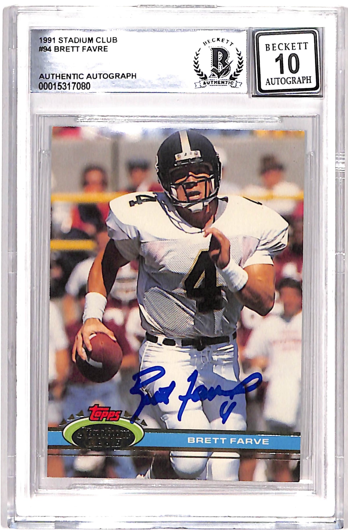 Brett Favre Atlanta Falcons Signed Card - 1991 Stadium Club #94 10 Auto Beckett Beckett-Powers Sports Memorabilia