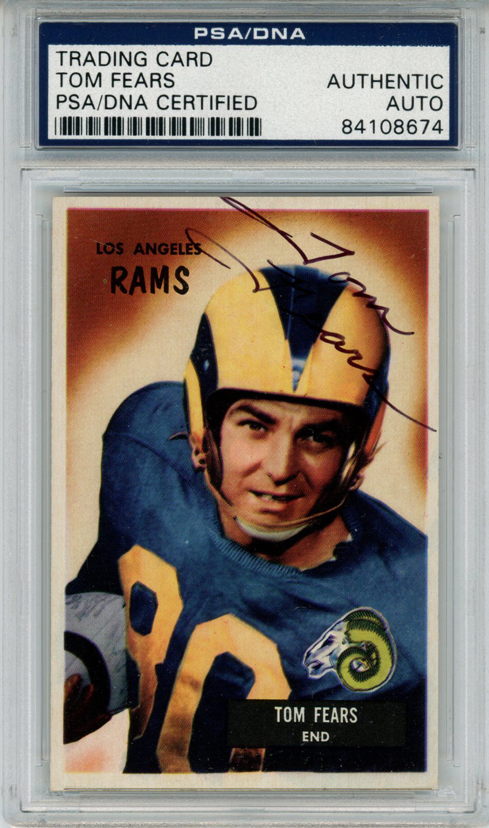 Tom Fears Los Angeles Rams Signed Card - 1955 Bowman #43 PSA Slab PSA-Powers Sports Memorabilia