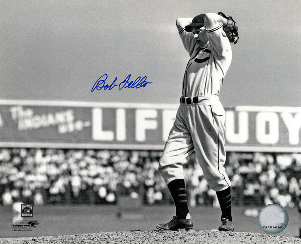 Bob Feller Autographed Cleveland Indians B&W Windup Pitching 8x10 Photo-Powers Sports Memorabilia