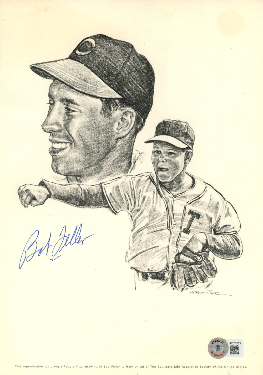 Bob Feller Texas Rangers Signed 8x10 Photo - Print Drawing Beckett-Powers Sports Memorabilia