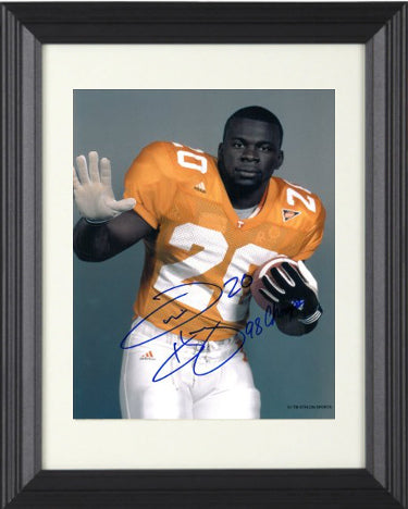 Travis Henry Autographed Tennessee Volunteers 8 x 10 Photograph Custom Framing #20 98 Champs (hand up)-Powers Sports Memorabilia