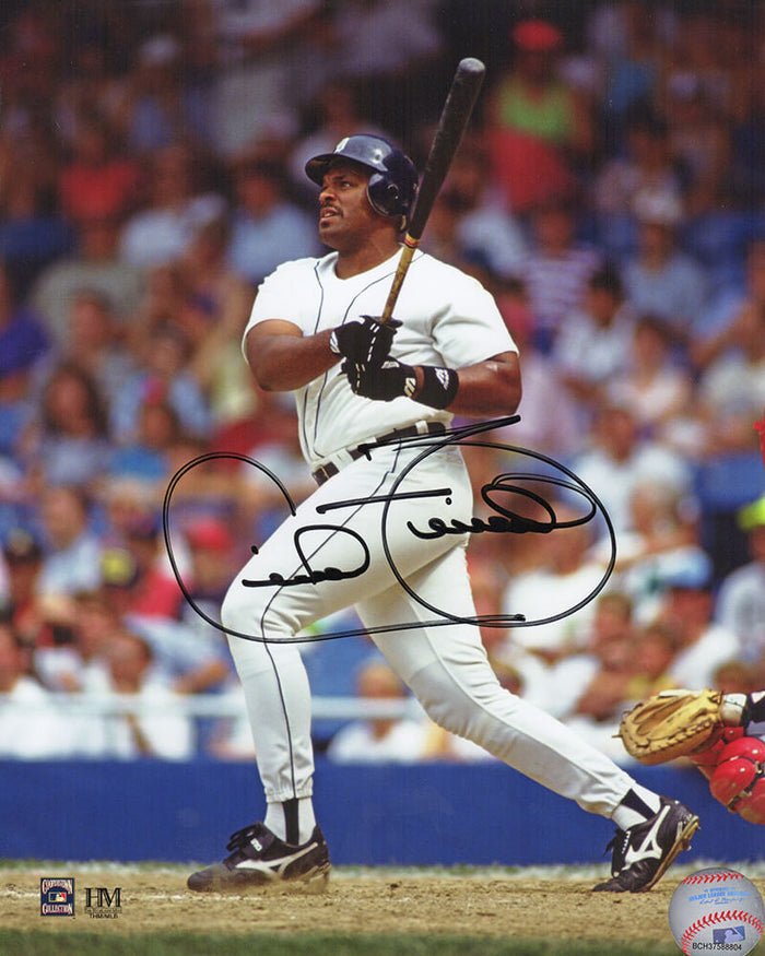 Cecil Fielder Autographed Detroit Tigers White Jersey Swinging Action 8x10 Photo-Powers Sports Memorabilia