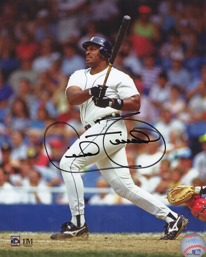 Cecil Fielder Autographed Detroit Tigers White Jersey Swinging Action 8x10 Photo-Powers Sports Memorabilia