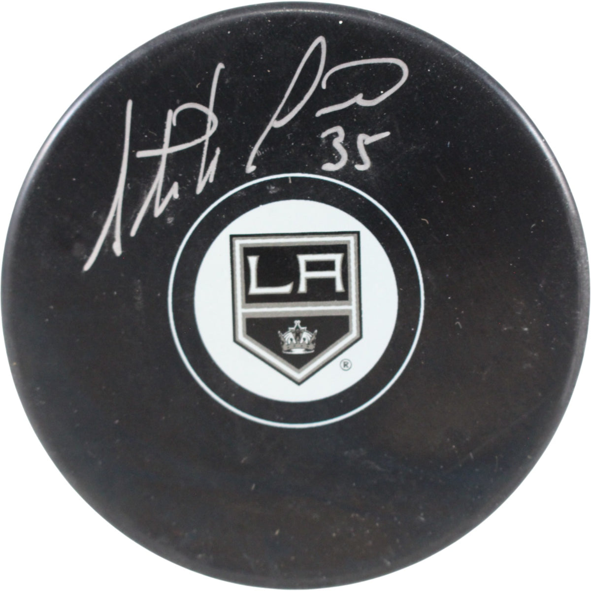 Stephane Fiset Los Angeles Kings Logo Signed Puck-Powers Sports Memorabilia