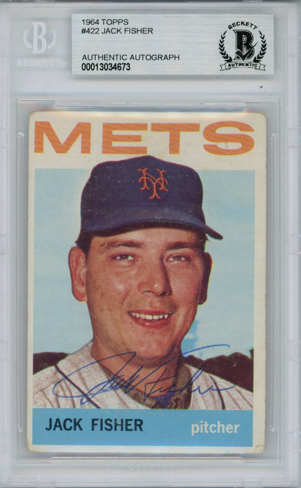 Jack Fisher New York Mets Signed Card - 1964 Topps #422 Beckett Slab Beckett-Powers Sports Memorabilia