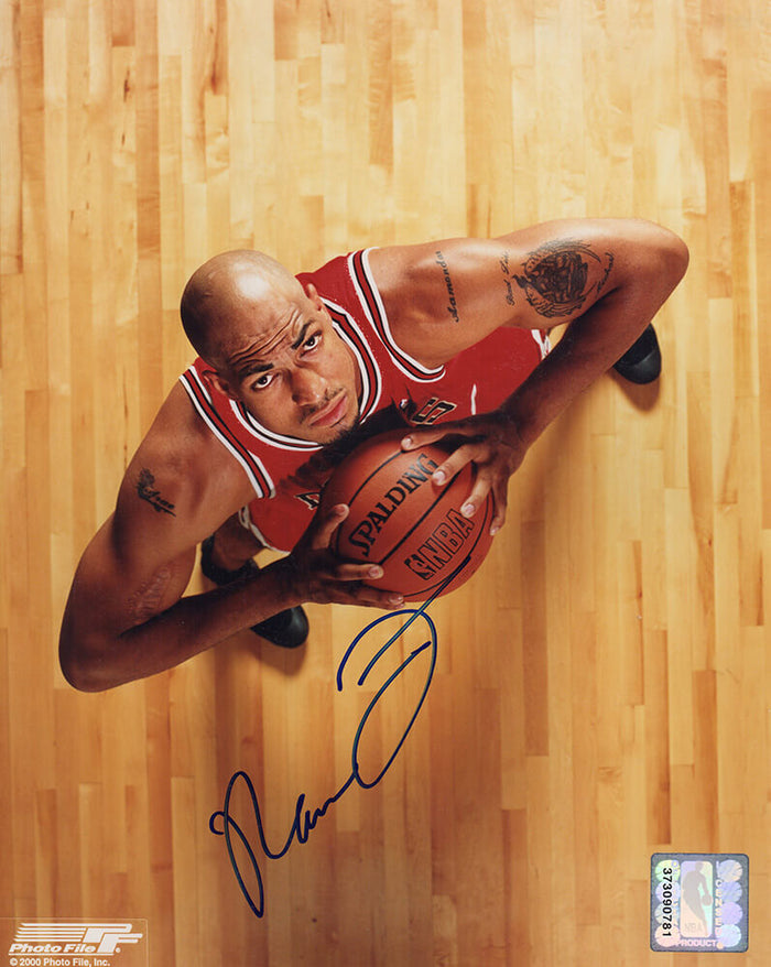 Marcus Fizer Autographed Chicago Bulls Red Jersey Looking Up On Court 8x10 Photo-Powers Sports Memorabilia