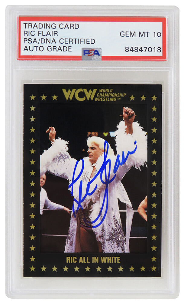 Ric Flair Autographed WCW 1991 Championship Marketing Wrestling Card #56 (PSA Encapsulated Autographed Grade 10)-Powers Sports Memorabilia