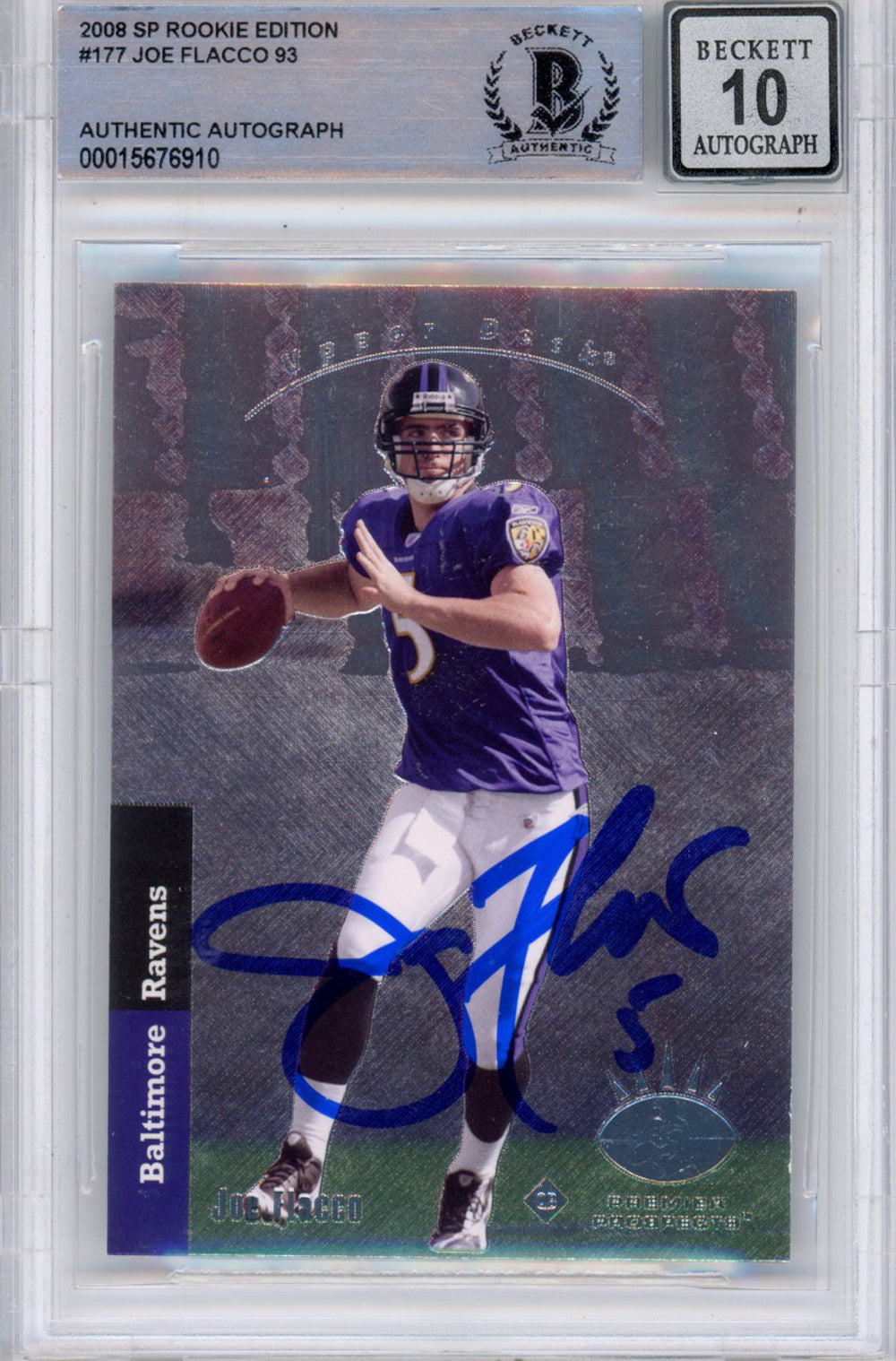 Joe Flacco Baltimore Ravens Signed Card - 2008 SP #177 (Grade 10) Beckett Slabbed Beckett-Powers Sports Memorabilia
