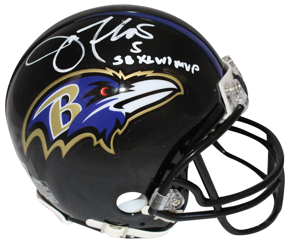 Joe Flacco Baltimore Ravens VSR4 Signed Mini Helmet with SB MVP-Powers Sports Memorabilia