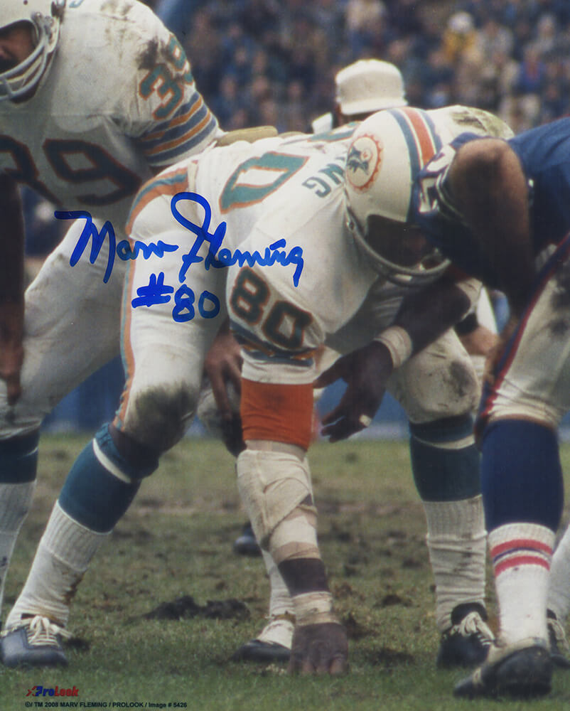 Marv Fleming Miami Dolphins Autographed In Stance 8x10 Photo