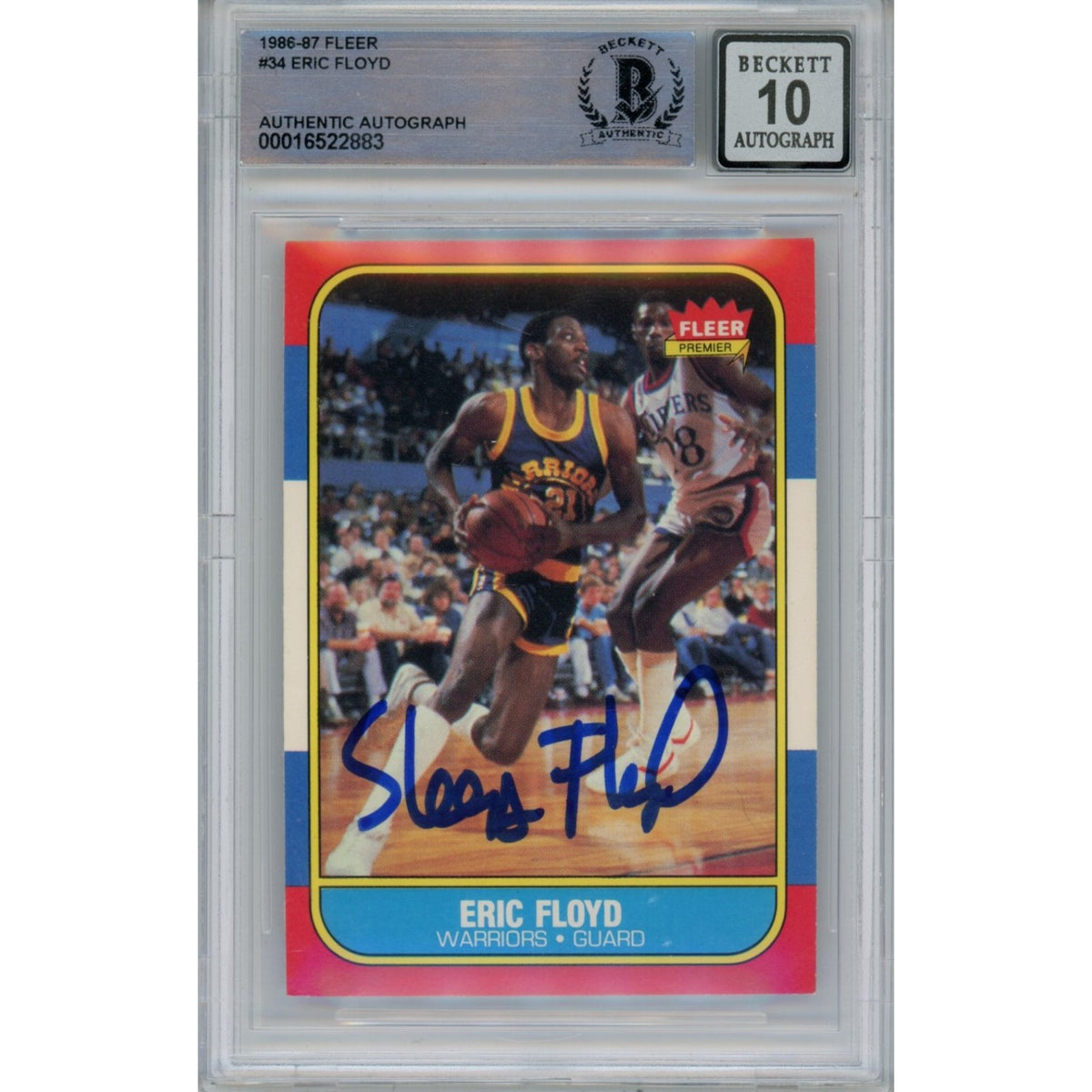 Eric Sleepy Floyd Signed 1986 Fleer 34 Trading Card 10 Grade – Beckett Authenticated