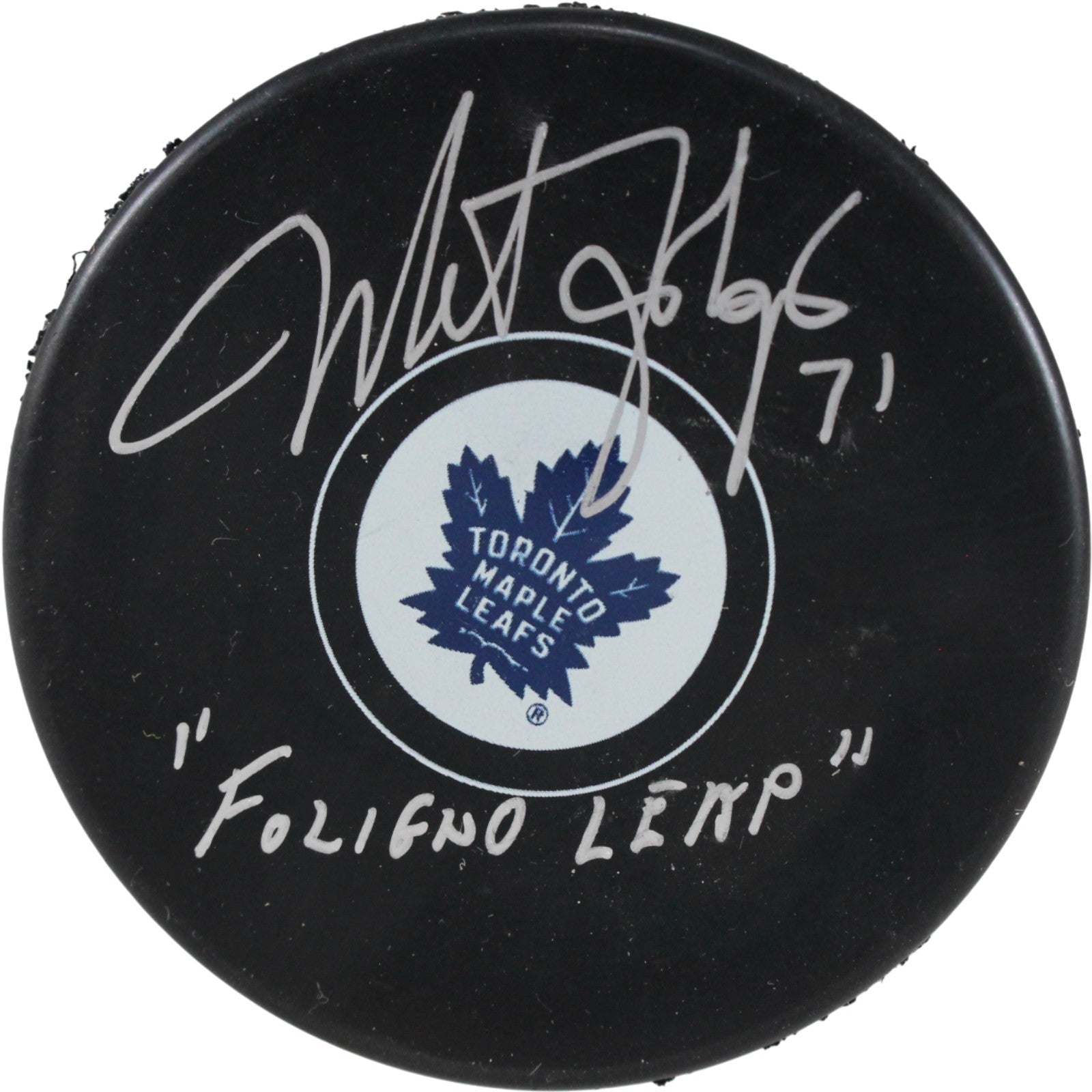 Mike Foligno Toronto Maple Leafs Logo Signed Puck Foligno Leap-Powers Sports Memorabilia