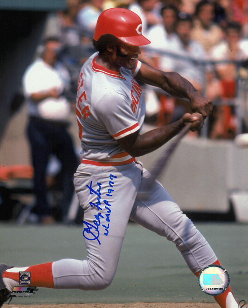 George Foster Autographed Cincinnati Reds Swinging 8x10 Photo with NL MVP 1977-Powers Sports Memorabilia