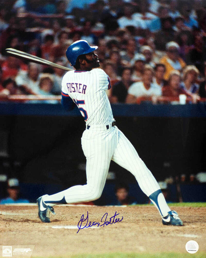 George Foster Autographed New York Mets White Jersey Swinging 16x20 Photo-Powers Sports Memorabilia