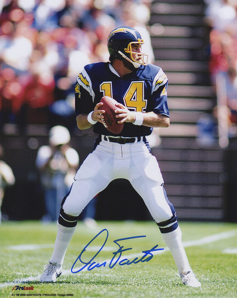 Dan Fouts Autographed Chargers Drop Back Action 8x10 Photo (In Blue)-Powers Sports Memorabilia