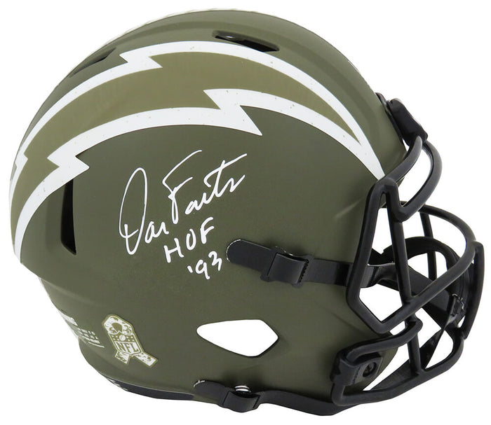 Dan Fouts Autographed Chargers Salute to Service Riddell Full Size Speed Replica Helmet with HOF'93-Powers Sports Memorabilia