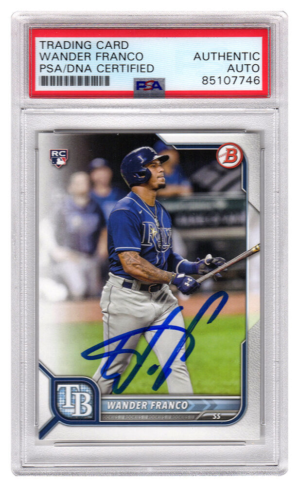Wander Franco Autographed Tampa Bay Rays 2022 Bowman Rookie Baseball Card #12 - (PSA Encapsulated)-Powers Sports Memorabilia
