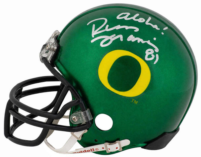 Russ Francis Autographed Oregon Ducks Riddell (VSR4) Mini Helmet with Aloha-Powers Sports Memorabilia