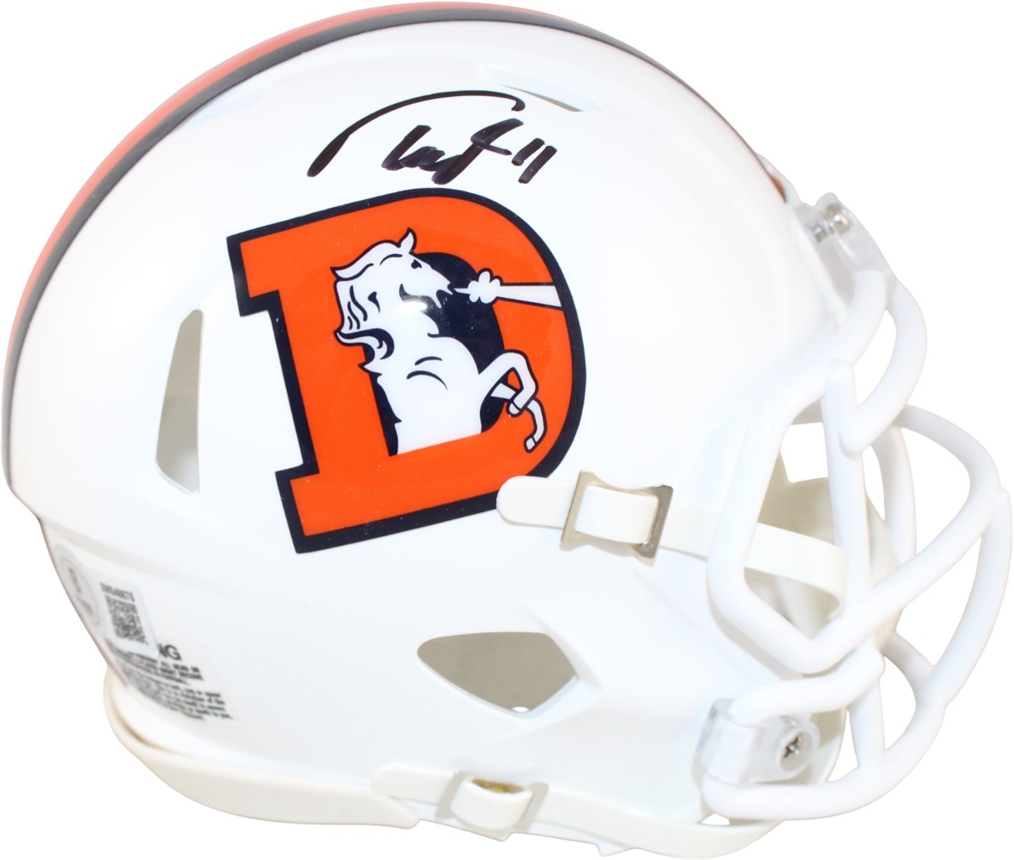 Troy Franklin Signed Denver Broncos Alt Mini Helmet Beckett W-Powers Sports Memorabilia