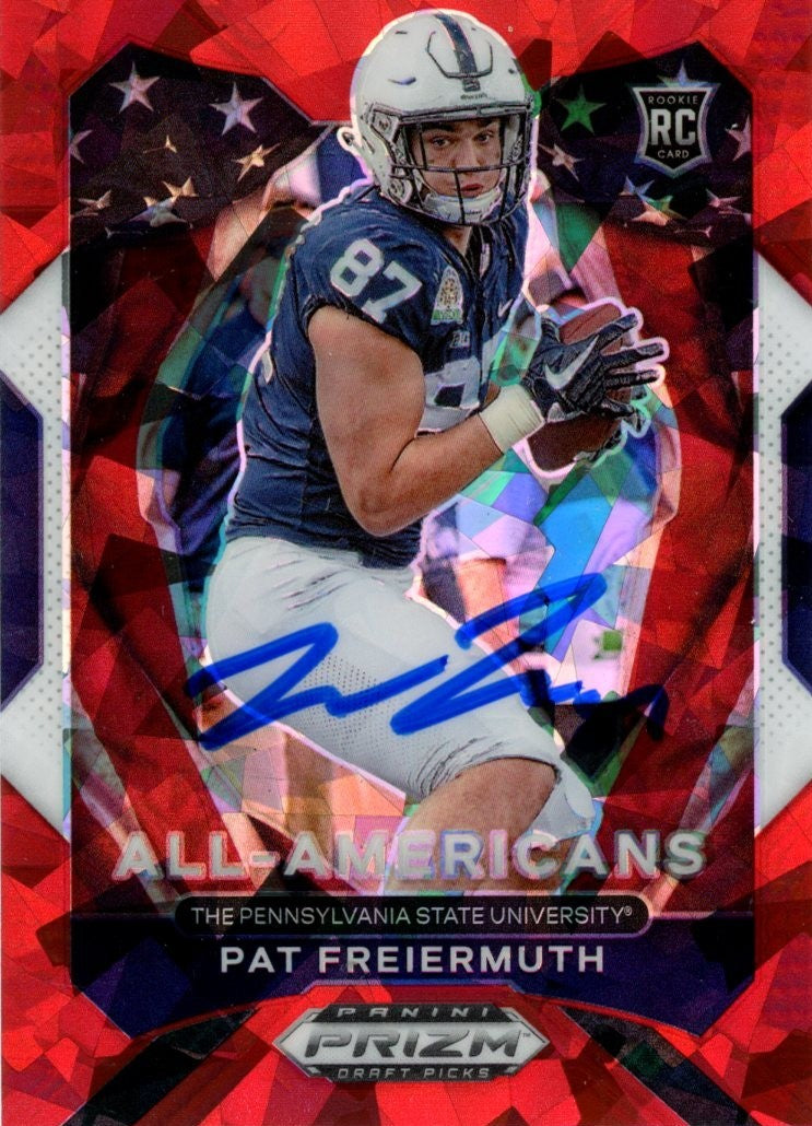 Pat Freiermuth Penn State Signed Card - 21 Prizm Draft Pick USA Red Cracked Ice #184 Beckett Beckett-Powers Sports Memorabilia
