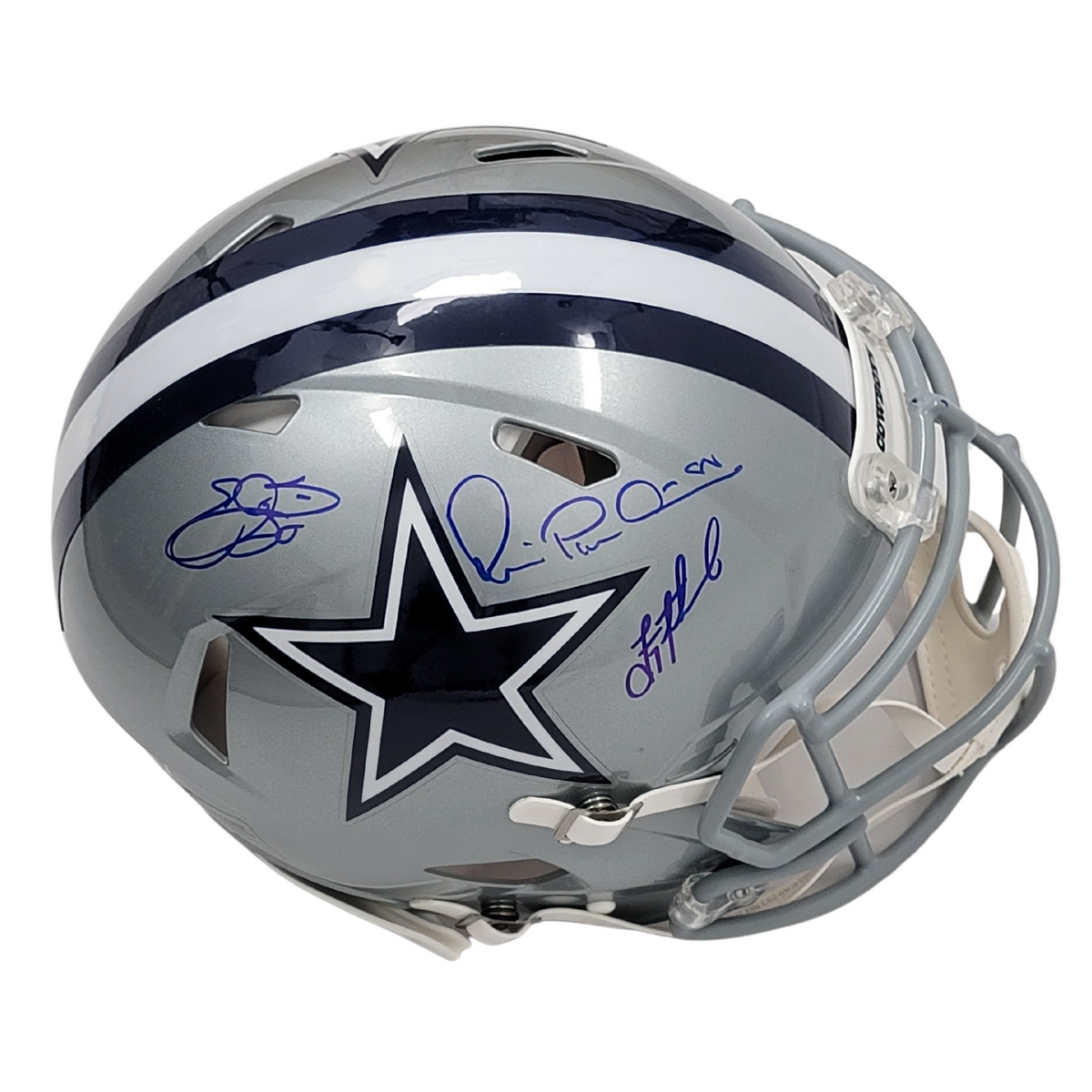 Troy Aikman Michael Irvin Emmitt Smith Signed Dallas Cowboys Authentic Full Size Helmet Beckett Fanatics-Powers Sports Memorabilia