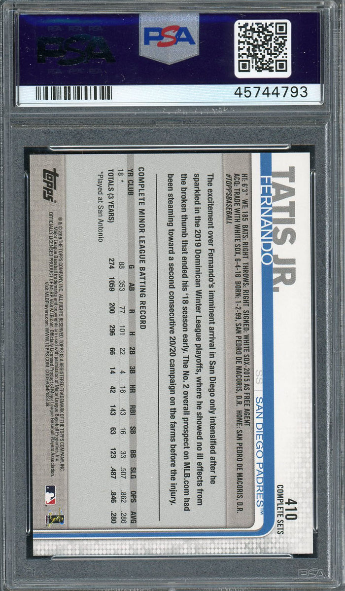 Fernando Tatis Jr 2019 Topps Complete Baseball Rookie Card #410 Graded PSA 10-Powers Sports Memorabilia