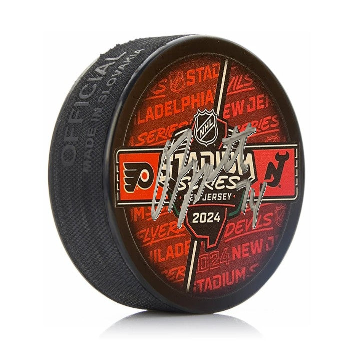 Owen Tippett Signed Philadelphia Flyers 2024 Stadium Series Hockey Logo Puck-Powers Sports Memorabilia