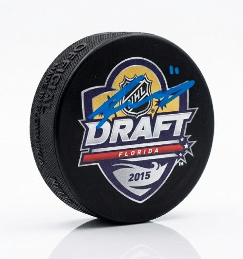 Travis Konecny Philadelphia Flyers Signed 2015 Draft Logo Puck-Powers Sports Memorabilia