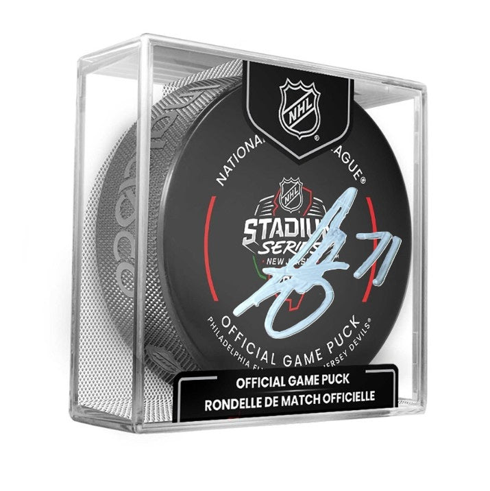 Tyson Foerster Signed Philadelphia Flyers 2024 Stadium Series Hockey Game Model Puck
