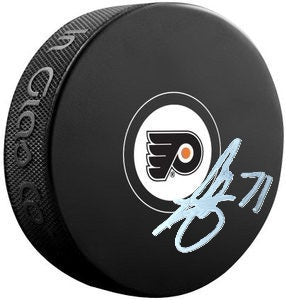 Tyson Foerster Signed Philadelphia Flyers Hockey Logo Puck-Powers Sports Memorabilia