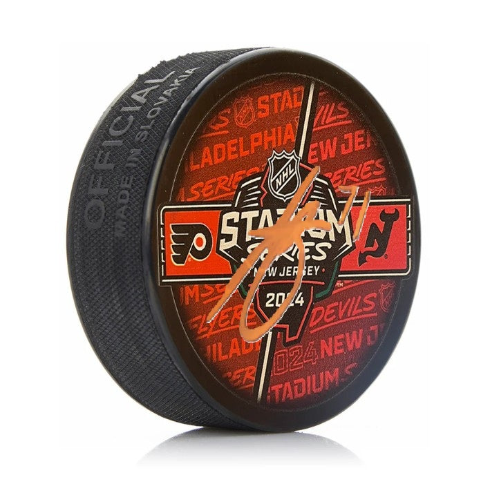 Tyson Foerster Signed Philadelphia Flyers 2024 Stadium Series Hockey Logo Puck-Powers Sports Memorabilia