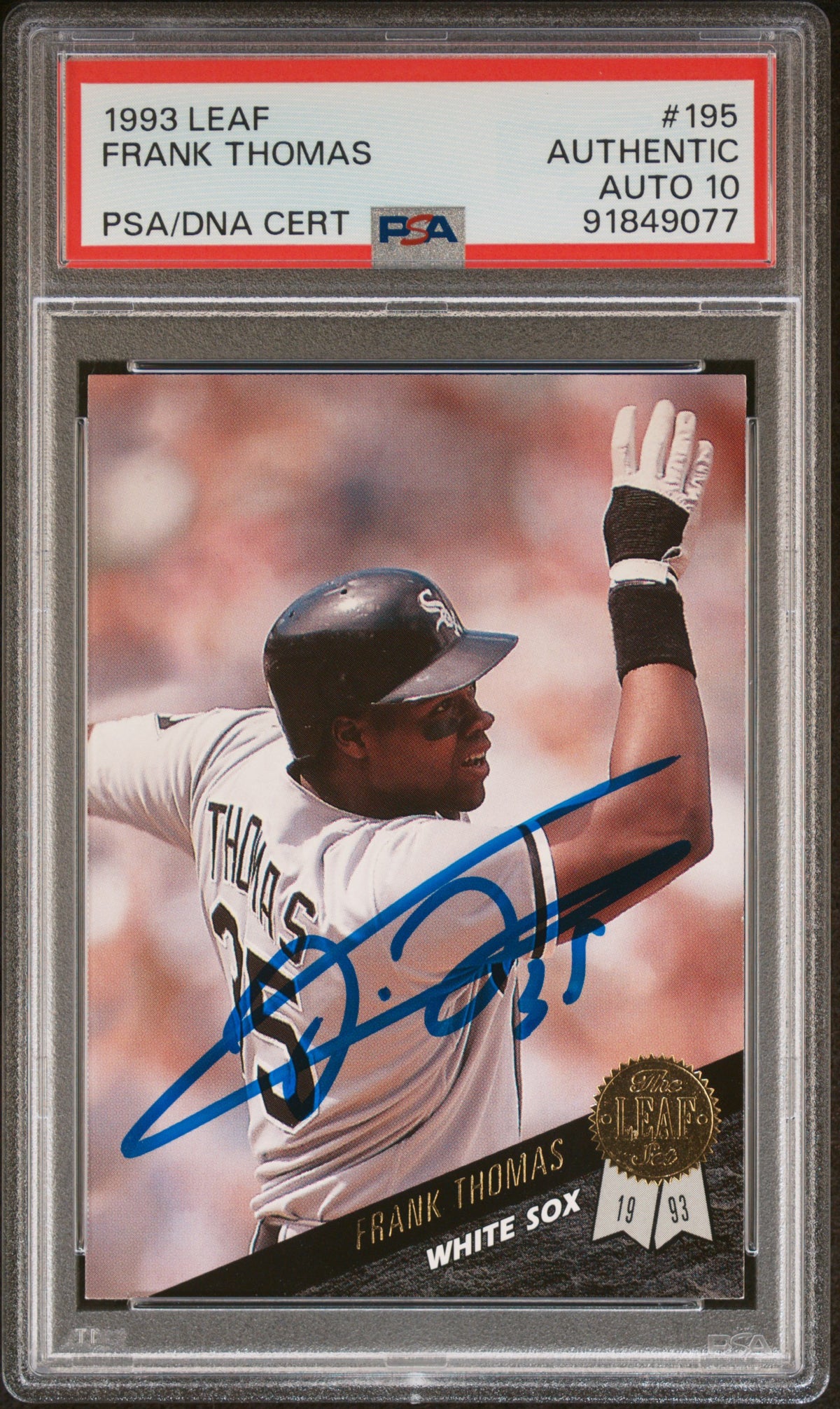 Frank Thomas 1993 Leaf Signed Baseball Card #195 Auto Graded PSA 10-Powers Sports Memorabilia