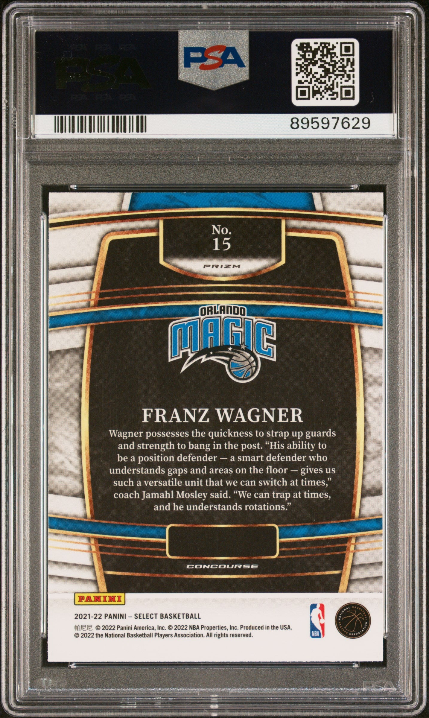 Franz Wagner 2021 Select Blue Shimmer Signed Rookie Card #15 Auto PSA 10 9597629-Powers Sports Memorabilia