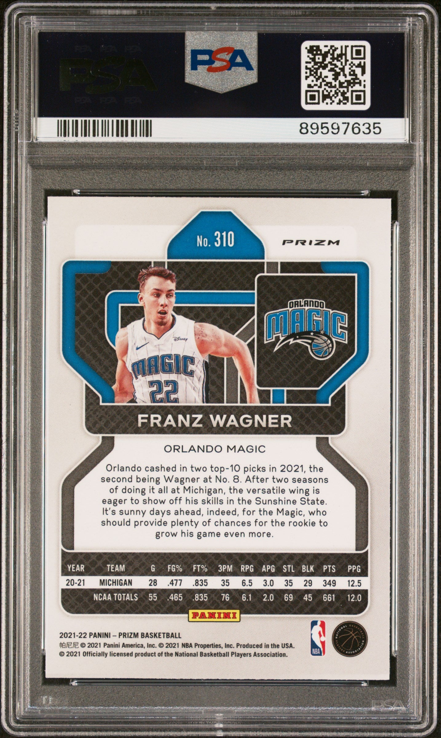 Franz Wagner 2021 Panini Prizm Factory Set Rookie Card #310 Auto PSA 10 89597635-Powers Sports Memorabilia