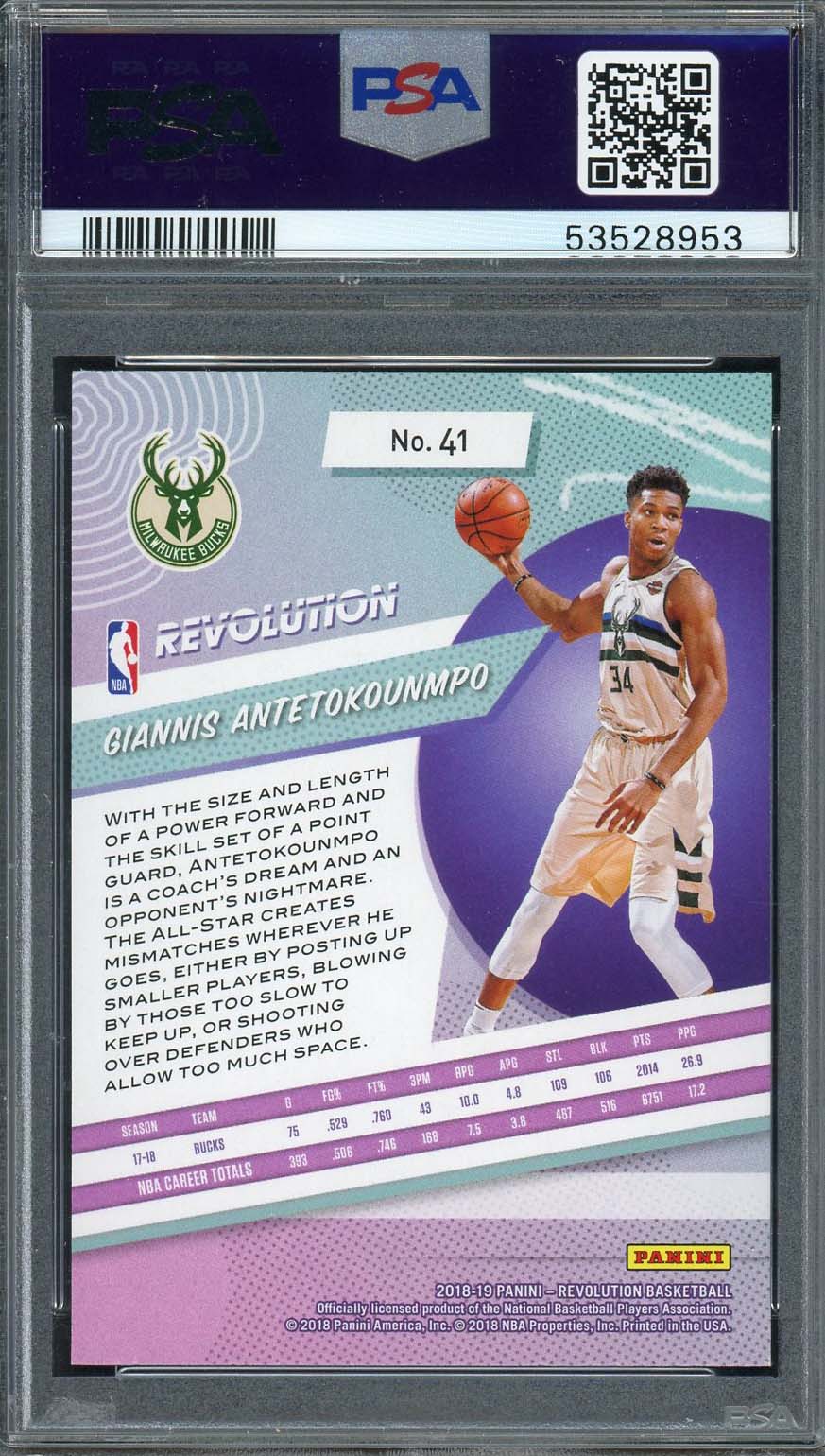 Giannis Antetokounmpo 2018 Panini Revolution Basketball Card #41 PSA 10-Powers Sports Memorabilia