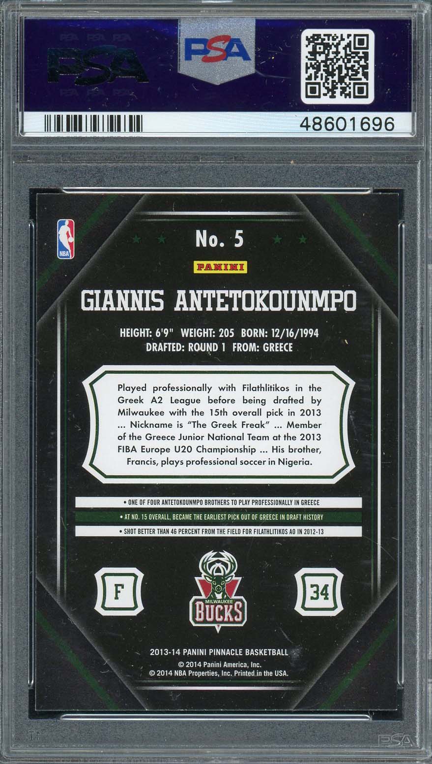 Giannis Antetokounmpo 2013 Panini Prestige Rookie Card RC #5 Graded PSA 9-Powers Sports Memorabilia