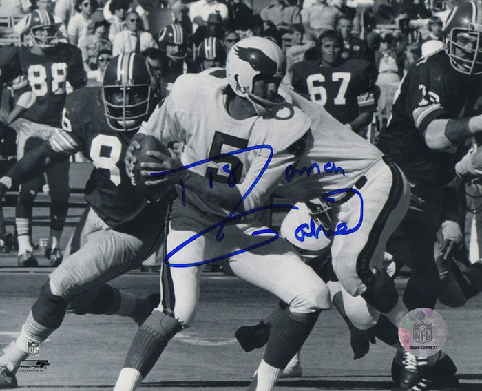 Roman Gabriel Autographed Philadelphia Eagles B&W Action 8x10 Photo-Powers Sports Memorabilia