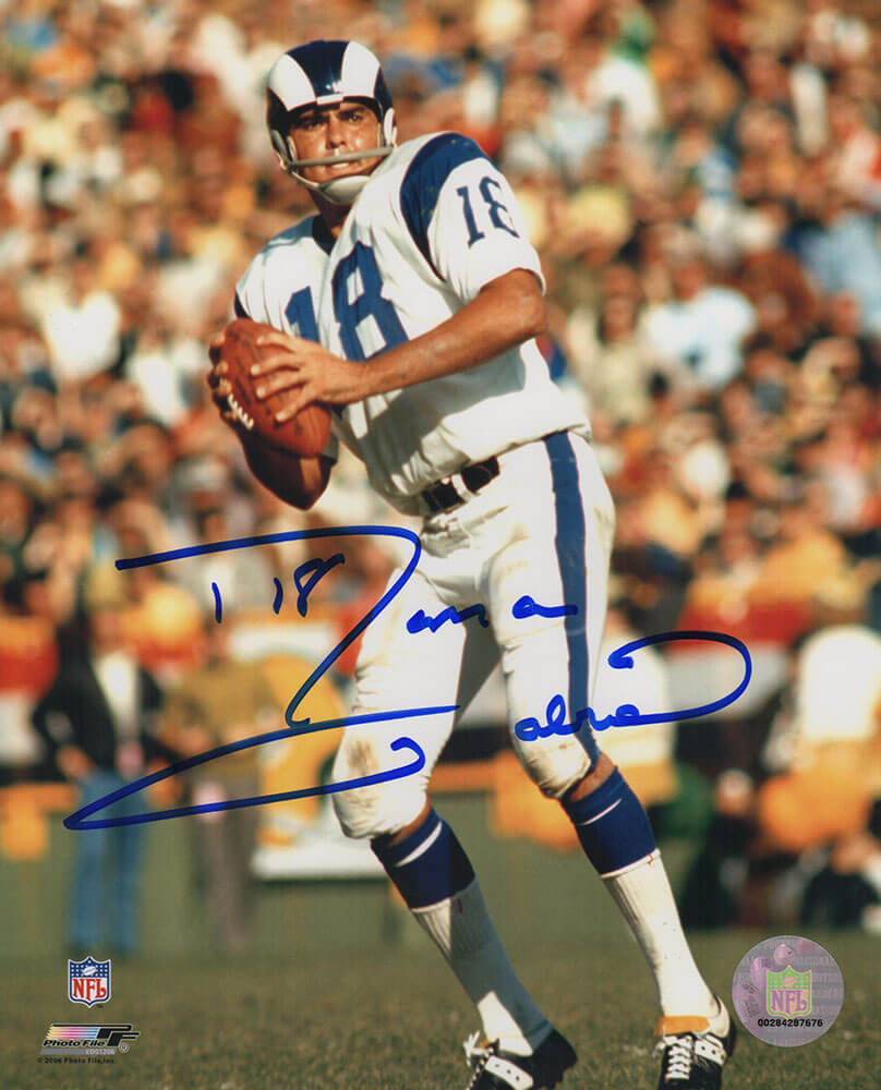 Roman Gabriel Autographed Los Angeles Rams White Jersey Action 8x10 Photo-Powers Sports Memorabilia