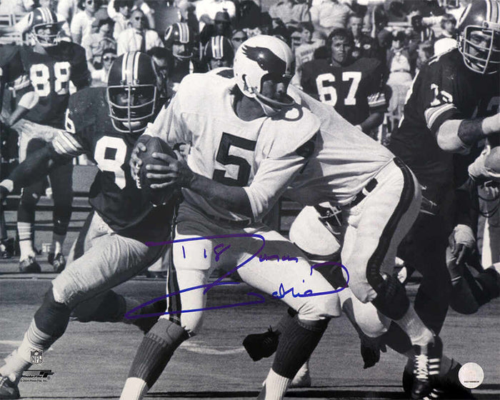 Roman Gabriel Autographed Philadelphia Eagles B&W Action 16x20 Photo-Powers Sports Memorabilia